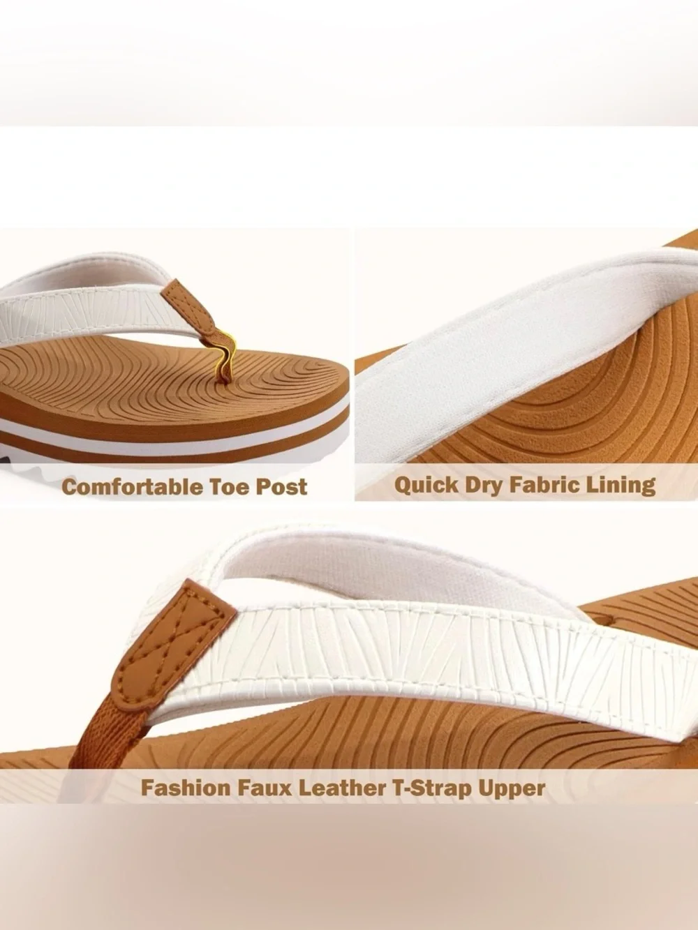 Kuailu White and Brown Platform Thong Sandals